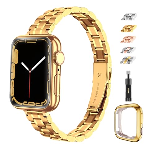 chuangshiji Compatible with Apple Watch Band 38mm 40mm 41mm, Women for iWatch Band Series 9/8/7/6/5/4/3/2/1/SE (S-Gold, 38mm/40mm/41mm)