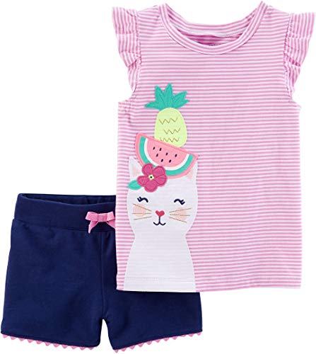 Carter's Girls' Two-Piece Kitten Top and Navy Shorts (12m)