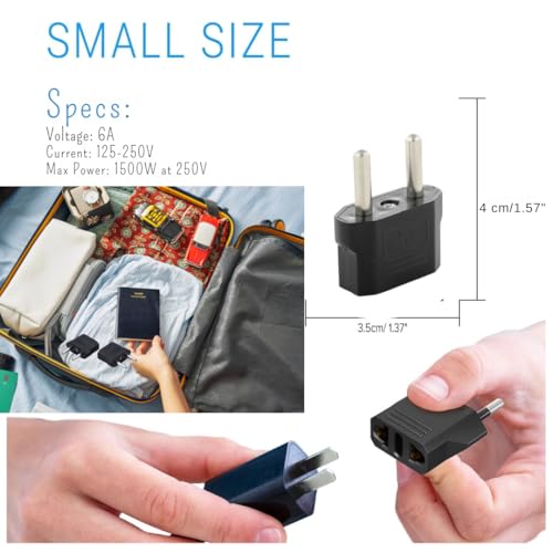 Image of Hi-Plasst Europe 2-Pin to India (2 Pieces) Travel Adapter (6A, 250V) - EU Power Plug Converter for Europe & Indian Sockets | 2pin Black - Works in China, France, Italy, Spain & India (Pack of 2)