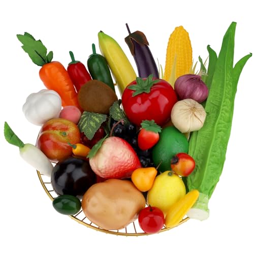 Woration 30Stück Plastik Künstlich Obst Gefälschte Gemüse Simulation Schaumstoff Mini Früchte Satz Lebensecht Lebensmittel Modell Tisch Dekoration Haus Fotoshooting Festspiele
