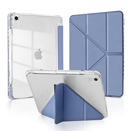 MuyDoux Custodia Origami per iPad 10ª Generazione 10,9 Pollici 2022/ iPad 11ª Gen A16 11' 2025 con Portastilo, 5 Posizioni Regolabili, Cover Posteriore in Acrilico Trasparente Antiurto, Grigio Lavanda