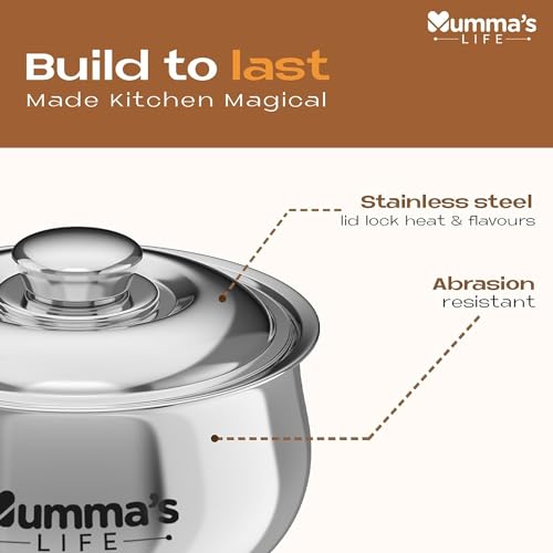 Image of Mumma's LIFE Double Wall Belly Casserole Set of 3 (1000ml, 1800ml & 2200ml) | Stainless Steel Solid Casserole with Steel Lid | Insulated, Lightweight & Durable Serving Bowl