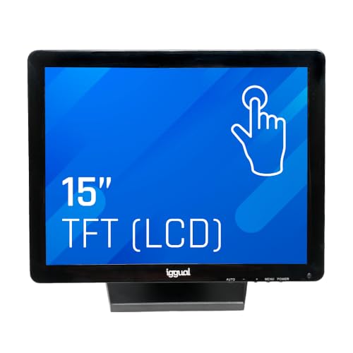 iggual Monitor Táctil de 15" - Compat Aplicaciones TPV- Panel Resistivo 75Hz TFT LCD (4:3)- SO: Wind XP hasta 11,MS-Dos, Linux- VESA 75x75mm- USB-A + VGA+HDMI, 1.024x768 XGA (349x274x69) MTL15C