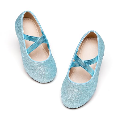 Otter MOMO Toddler/Little Girls Flower Girl Ballerina Flats Blue Shoes Size 2 School Party Glitter Dress Shoes
