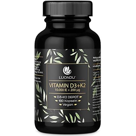 Vitamin D3 K2 hochdosiert - 10.000 I.E D3 + Vitamin K2 MK7 200 mcg Depot Vitamin D3 K2 Kapseln hochdosiert I Ohne Zusätze Cover