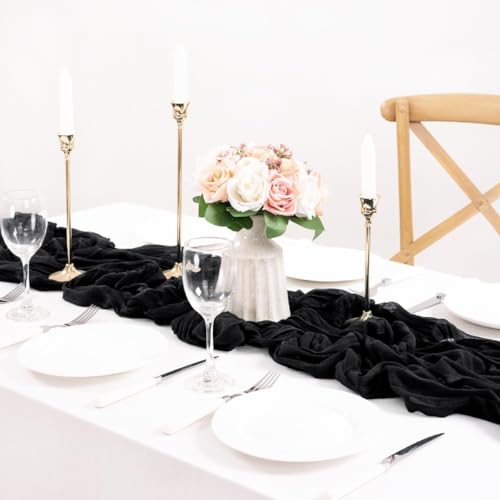 Image of MLMC Black Table Runner 10ft Rustic Gauze Cheesecloth Table Runner 35x120 Inches Cheese Cloth Centerpiece for Wedding Party Bridal Shower Anniversary Events Gothic Decor