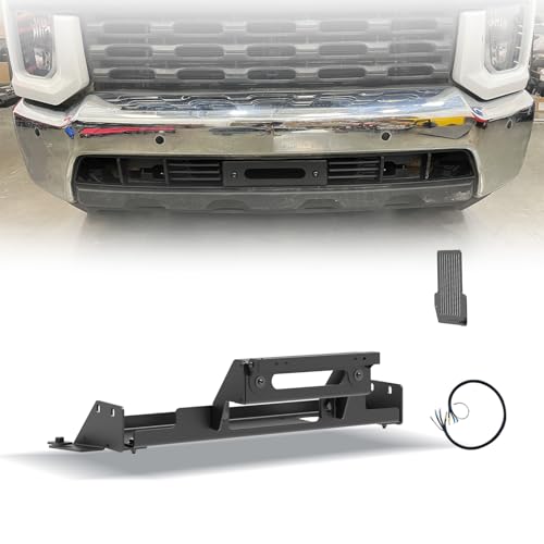 WOLFSTORM Winch Plate Compatible for Chevrolet 2020-2023 Silverado 2500 2500HD 3500 3500HD, with Flip-up Licence Plate Mounting Bracket?Winch Mounting Screw Hole?12000 lbs