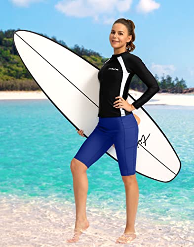 Image of SANTINY Women's High Waisted Swim Shorts with Pockets UPF50+ Long Board Swimming Shorts for Women with Liner