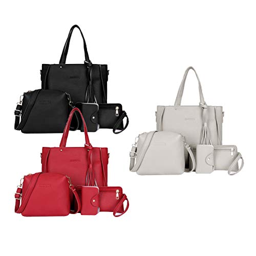menolana Bolsas de Couro PU de Quatro Peças com 3 Unidades, Bolsa Bolsa de Ombro