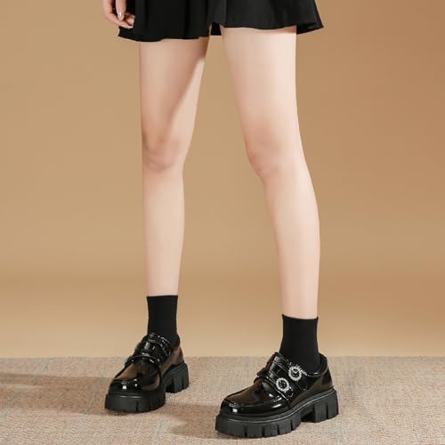 Image of YorFotMae Loafers for Women, Comfortable Platform Chunky Loafers Women, Patent Leather Loafers Women, Fashion Penny Loafers Ladies Business Causal Work Shoes Black, 6