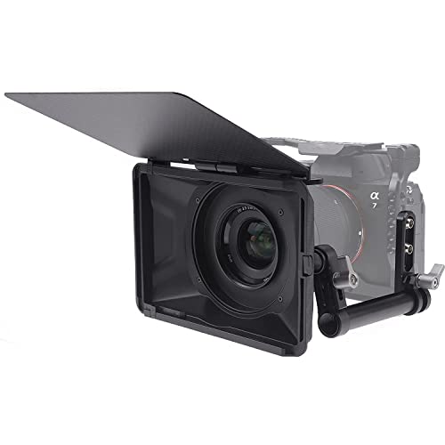 Foto4easy 4x4/4x5.65 Lightweight Mini Matte Box with 15mm Rod Support for DSLR Mirrorless Cameras,Compatible with 52mm/55mm/58mm/62mm/67mm/72mm/77mm/82mm Lens