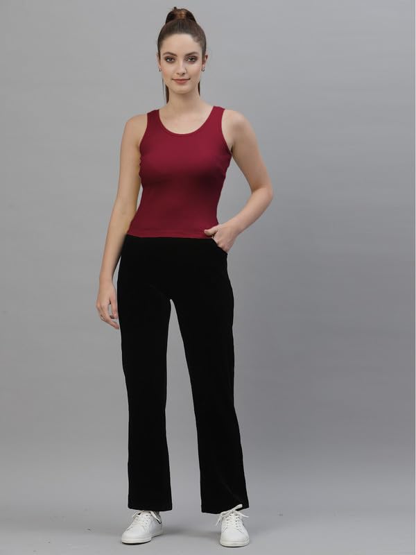 Friskers Women’s Maroon Ribbed Cotton Tank Top | Slim Fit Sleeveless Crop Top for Women | Casual Gym/Yoga | Soft Stretchable Fabric 3