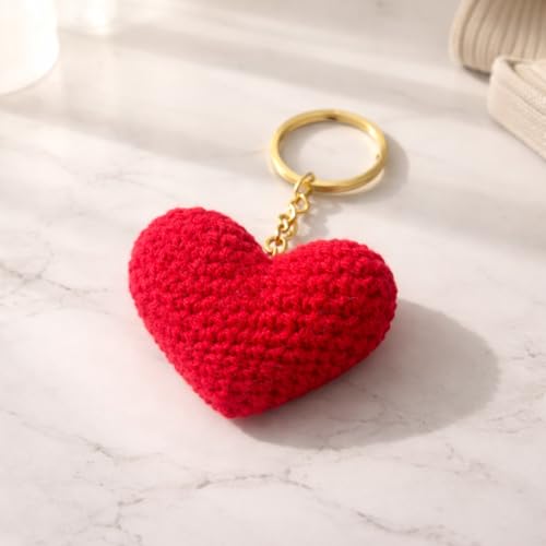 Image of Handmade Crochet Rose Flower Keychain for Women & Girls, Cute Red Flower Key Ring, Soft Yarn Knitted Charm, Romantic Gift, Bag Accessory, Car Key Holder, Aesthetic Handmade Gift