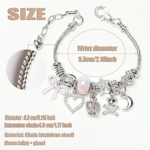 DS Charm Bracelets for girls,exquisite cute cartoon friendship Silver bracelets Stainless Steel Bangle with birthday Gift box, Adjustable girls jewelry Suitable for holiday gifts3