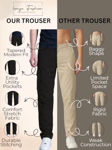 Image of Leriya Fashion Men's Cargo Pants | Multi Pocket Cotton Cargo Joggers for Men | Loose Fit Stylish Pant with Pockets | Casual Baggy Trousers & Streetwear Lower