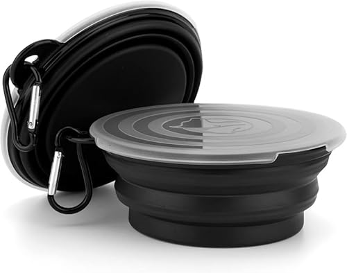 Silicone Feeding Watering Bowls with Lids and Carabiners, 2 Set Dog Bowls Pet Collapsible Bowl with Covers and Carabiners,Silicone Collapsible Pet Dog Cat Food Water Bow with Covers and Carabiners