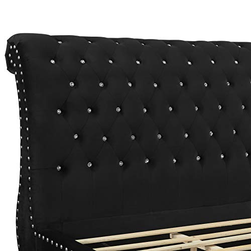 Roundhill Furniture Evora Velvet Upholstered Button Tufted, King, Black #TOP3