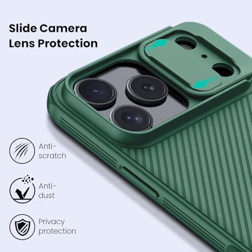 Image of Nillkin for iPhone 17 Pro Case with Slide Camera Cover, Thin Slim Fit, Shockproof Protective, Protector Privacy, Phone Case iPhone 17 Pro Camera Lens Protector 6.3 inch, Green