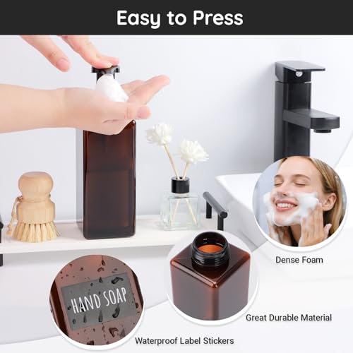 Image of Segbeauty 22oz Amber Bottle Set with Foaming Pump, 2pcs Empty Bathroom Hand Soap Dispenser with Labels, 650ml Amber Refillable Foam Pump Bottle Container for Liquids Shampoo Body Wash Facial Cleanser