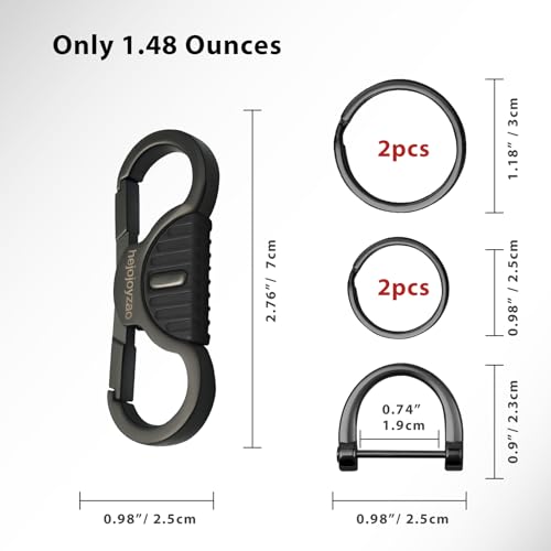 Image of Heavy Duty Keychain with Quick Release Double Carabiner Clip, Key Rings, D Ring, Car Key Holder for Belt Loop