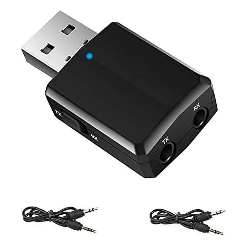 EasyULT Bluetooth 5.0 Usb Dongle Adapter for PC, 3 in 1 USB Bluetooth Transmitter Receiver Adapter with 3.5mm AUX, Wireless Transfer for TV Headset Speaker Keyboard Mouse Printer Car Speakers Cover