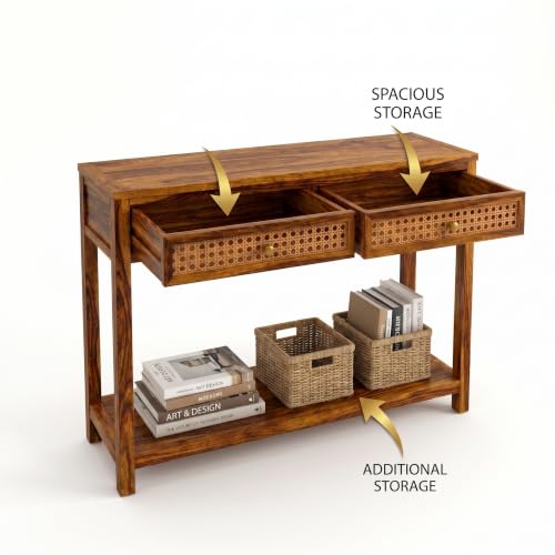 Image of Solid Sheesham Wood Console Table for Living Room Furniture | Hallway Enteryway Console for Home and Office | (Honey Finish-03)