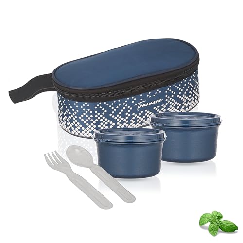 Image of Trueware Omaga Lunch Box with Insulated Fabric Jacket, 2 Microwave Safe & Leak Proof Inner Stainless Steel Containers 400ml Each Tiffin for Office, College