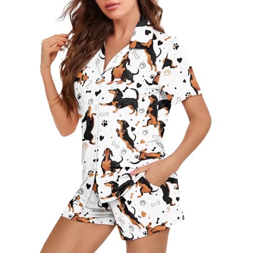 Image of Women's Short Sleeve Sleepwear Pajamas Nightwear with Pockets | skin-friendly breathable material resists pilling fading and deformation after repeated washing