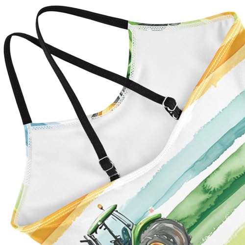 Green Tractors Colorful Striped Girls One Piece Swimsuit Beach Swimwear 208617654