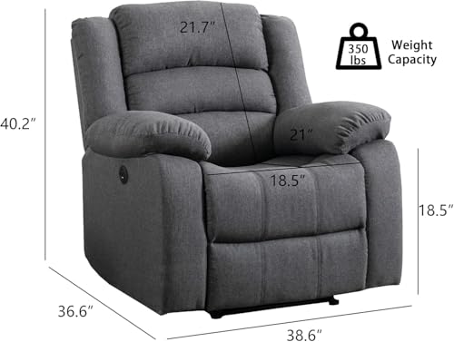 Image of EBELLO Classic Power Recliner Chair, Oversized Electric Overstuffed Chair with Soft Cushion and Back, Sofa with Comfortable Armchair, Gray