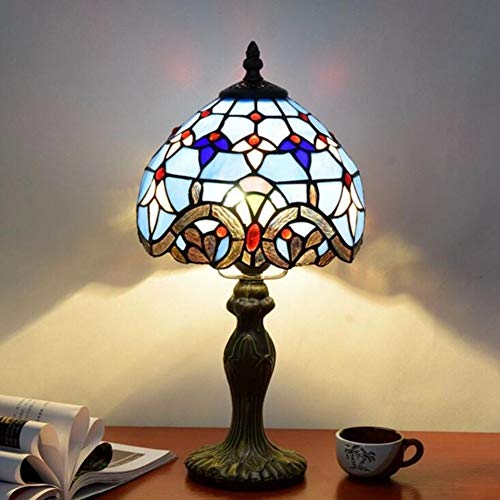 Image of Lila Baroque Tiffany Style Table Lamps Lighting 8 Inch Glass Painting Lampshade Ancient Base for Living Room Bedroom