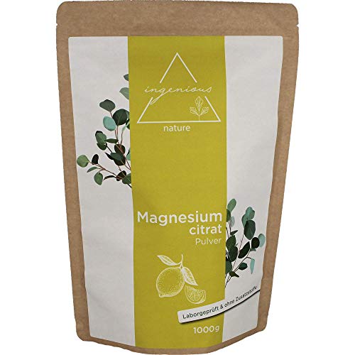 ® Laborgeprüftes Magnesiumcitrat Pulver 1kg - Magnesium-Pulver ohne Zusätze, vegan - mit Messlöffel und Zertifikat
