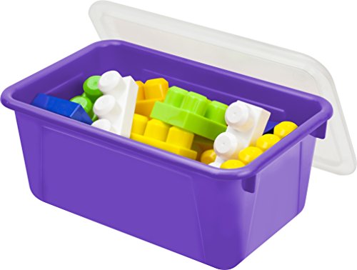 Image of Storex Small Cubby Bins - Plastic Storage Containers for Classroom with Non-Snap Lid, 12.2 x 7.8 x 5.1 inches, Purple, (62411U05C) (Pack of 5)