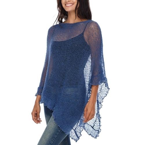 Women's Sheer Knit Poncho Shrug Lightweight Irregular Hem Shawl Tops Cover Up for Formal Evening Dress Beachwear