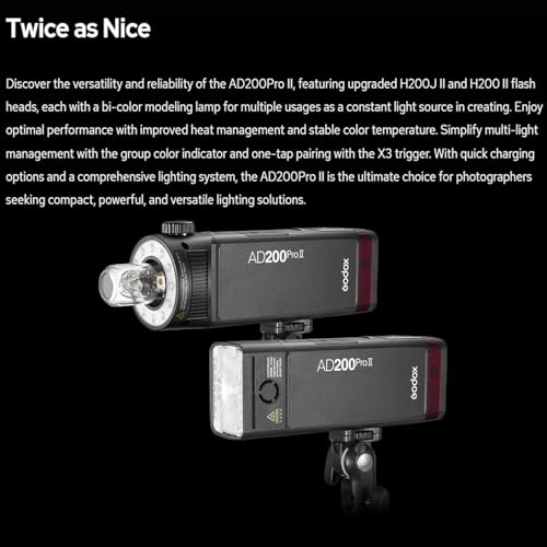 Godox AD200 PRO II AD200Pro II AD200ProII Kamera Blitz Blitzgerät,2.4G TTL HSS,Optimierte Blitzköpfe,Bicolor LED Modelling Lampe für Canon Sony Nikon Fuji Fujifilm Olympus Panasonic Pentax usw Kameras