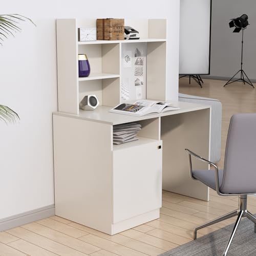 Image of Bniture Wooden Study Table for Home | Engineered Wood Study Table with Bottom Storage Shelf | Multi Purpose Computer Desk for Writing & Study | Laptop Table for Study Room & Office | Frosty White