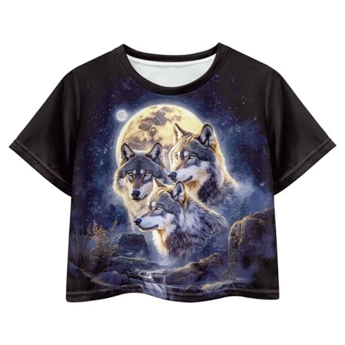Image of Girls Summer Crop Top Outfits Short Sleeve T Shirts Kids Cute Clothes Tees Blouse