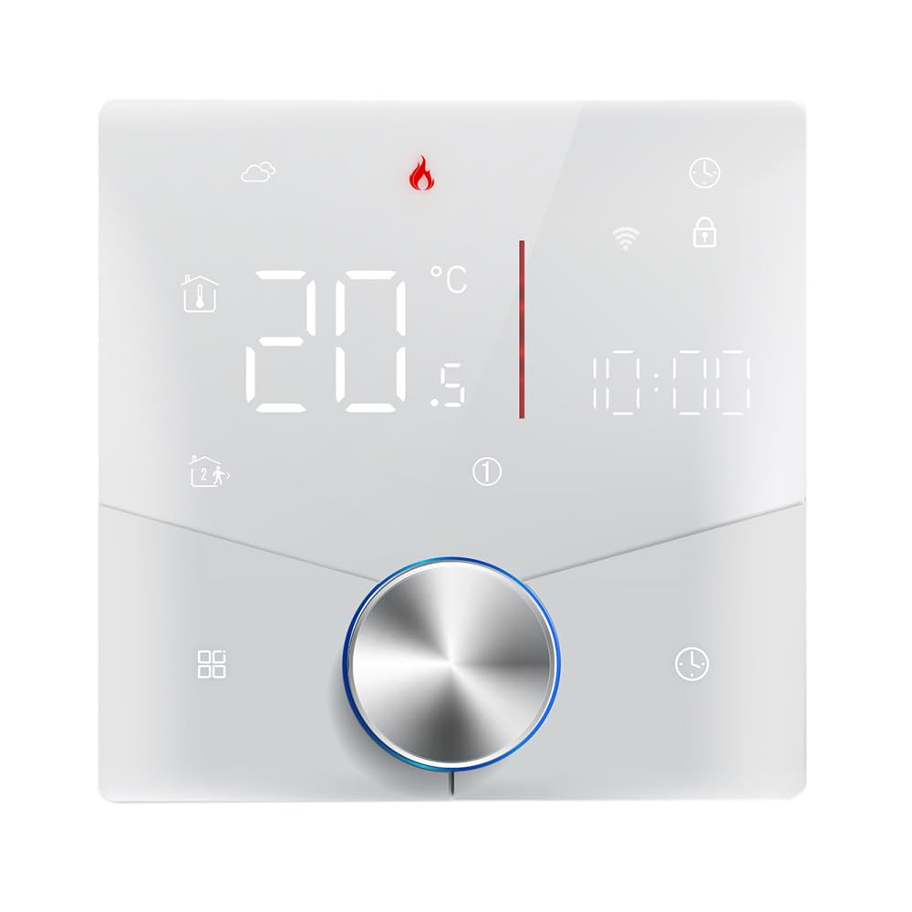 ACAGALA Smart Tuya WiFi-Thermostat, Sprachsteuerung, digitaler, wöchentlich programmierbarer Temperaturregler, digitaler Smart-Knopf-Thermostat mit dimmbarer Lichtfarbe für elektrische Heizung