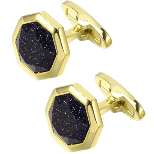 Mancuernillas Octagon Goldstone chapadas en oro para hombre miniatura 5