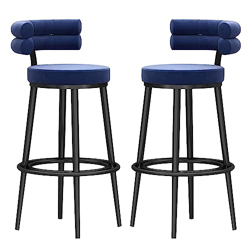 SBCGFY Exquisitos taburetes de Bar giratorios/Juego de 2 taburetes de Bar Altos, Modernas sillas de Comedor tapizadas con Respaldo y reposapiés para Comedor, cafetería, casa, Bar rústico (Azul 65 cm)