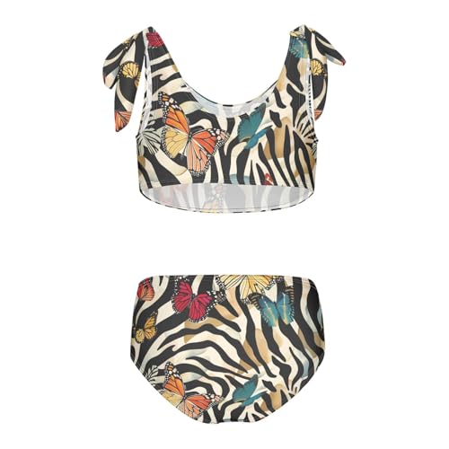 Girls Swimsuit Two Piece Swimwear Butterflies on Animal Zebra Bikini Set Beach Sport Bathing2