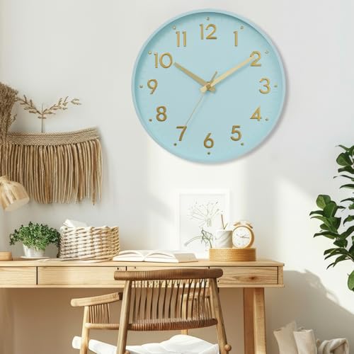 Image of Mosewa Wall Clock 8 Inch, Wall Clocks Battery Operated Silent Non-Ticking Modern Analog Clock Decorative for Kitchen, Bedroom, Office,Bathroom(Aqua Blue)