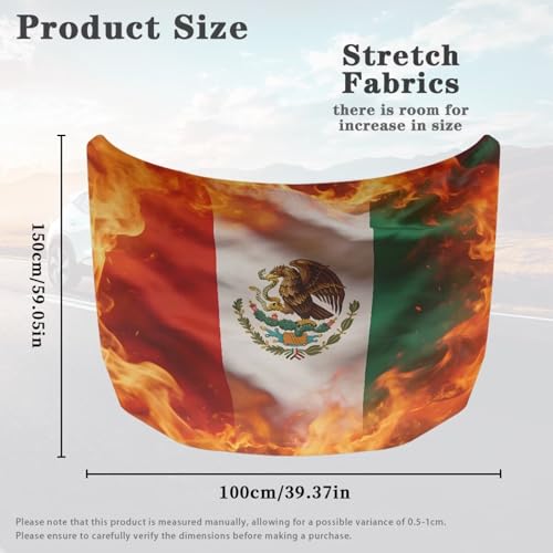 Image of Mexican Flag Print Car Hood Cover Protector Stretchable Car Hood Wrap Blankets Mexican Independence Day Decorations Automotive Exterior Accessories for Compact SUV Sedans Trucks Pickup