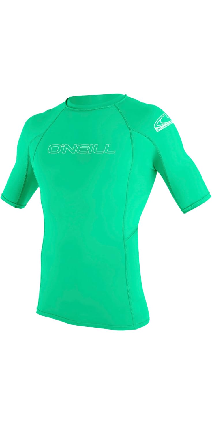 O'Neill Wetsuits Youth Basic Skins S/S Rash Guard - Light Aqua, 10