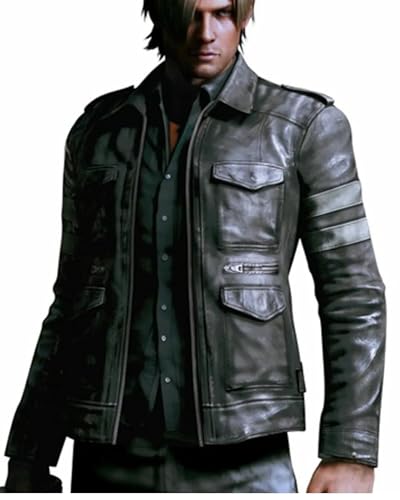 Mens Leon Kennedy Black Biker Handmade Scott Riding Lambskin Leather Jacket3