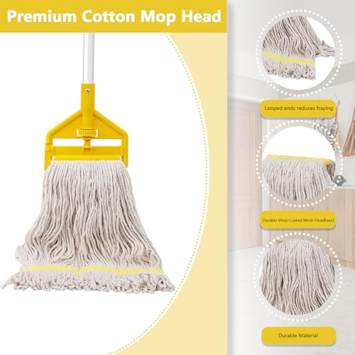 Image of Heavy Duty Commercial Industrial Mop, Loop-End String Wet Mop with Extra Replacement Heads, 59 Inch Long Handle for Floor Cleaning - Home, Garage, Warehouse, Office