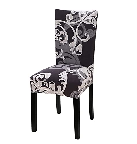 Image of House of Quirk Elastic Chair Cover Stretch Removable Washable Short Dining Chair Cover Protector Seat Slipcover ((Pack of 1, Grey Flower Pattern))