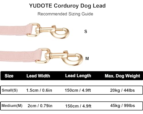 YUDOTE Weiche Cord-Hundeleine Klein,1.5x150cm,Staubiges Rosa