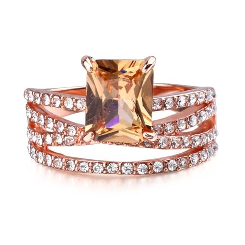 Women Fashion 18K Rose Gold Plated Emerald Cut AAA Cubic Zirconia Cross Engagement Wedding Rings Gift