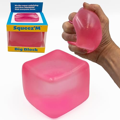 Image of Original Big Block Premium Stress Cube, Pink Squishy Fidget Toy, Adults | Non-toxic ASTM certified, US family-owned, easy replacement, jumbo pink sensory squeeze cube, stress relief